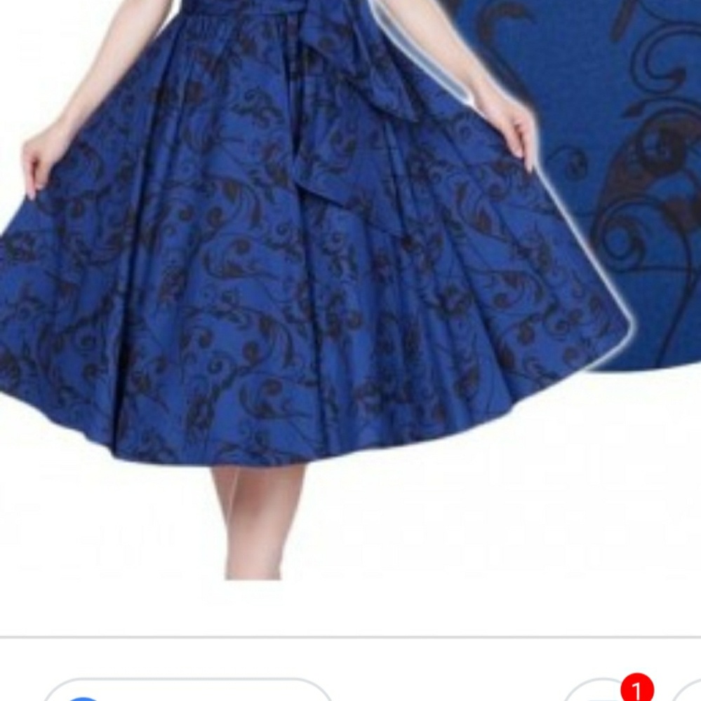 Unique Vintage Pinup Swing Skirt Blue Filagree
